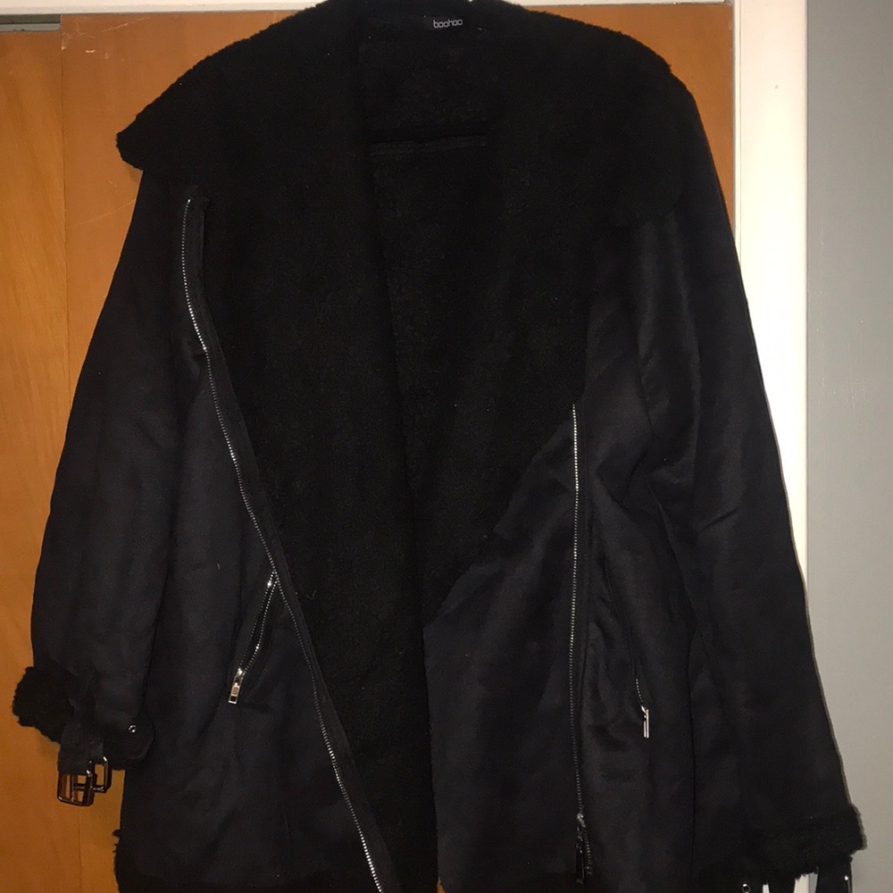 Suede moto jacket with metal detailing